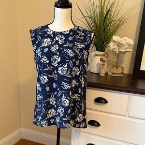 Diane Von Furstenberg Navy Blue Floral Blouse size large